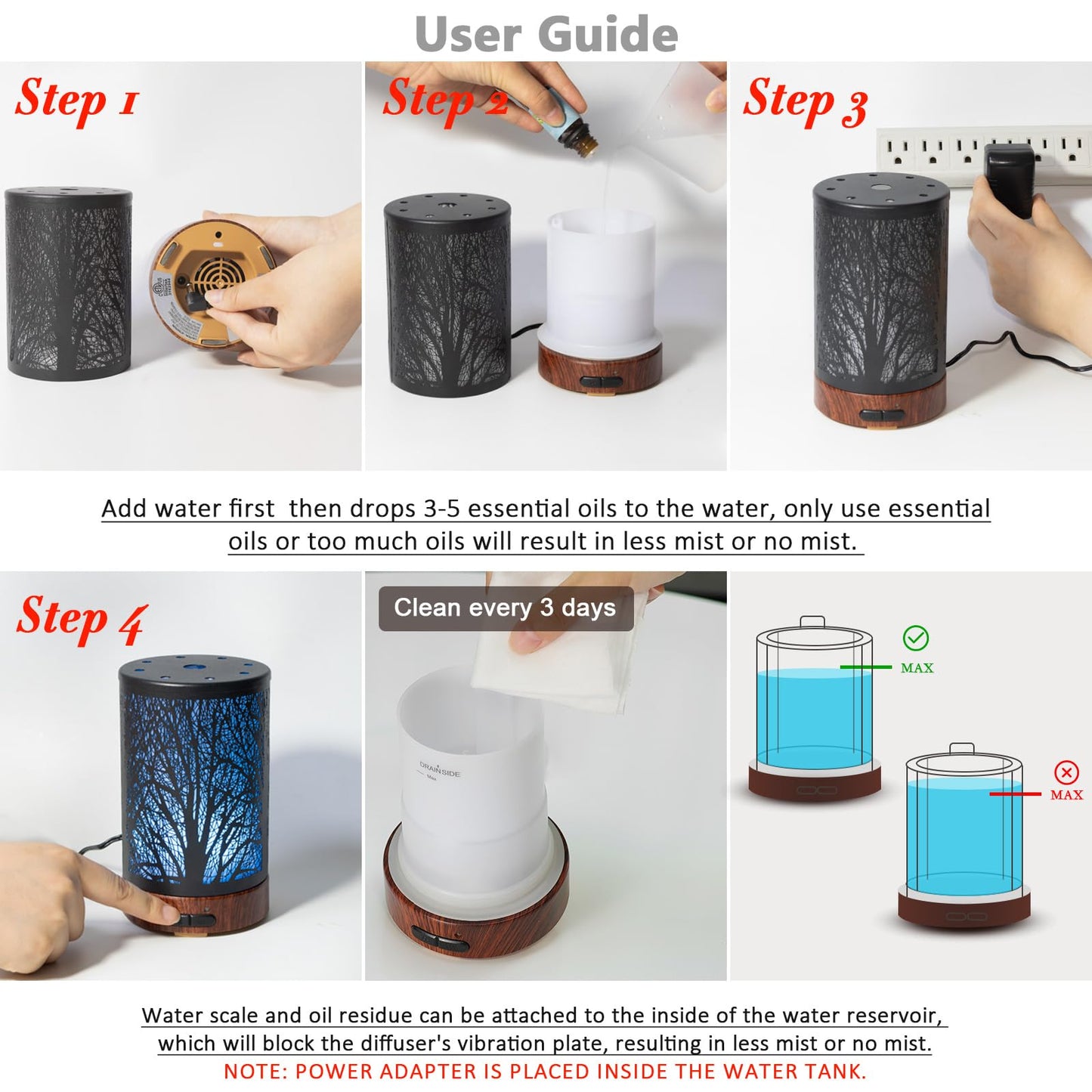 EQUSUPRO Essential Oil Diffuser 150ml Black Metal Aromatherapy Oil Diffuser Ultrasonic Cool Mist Diffuser with Auto Shut-Off Protection,7 Colors Changed LED for Home Office SPA Yoga