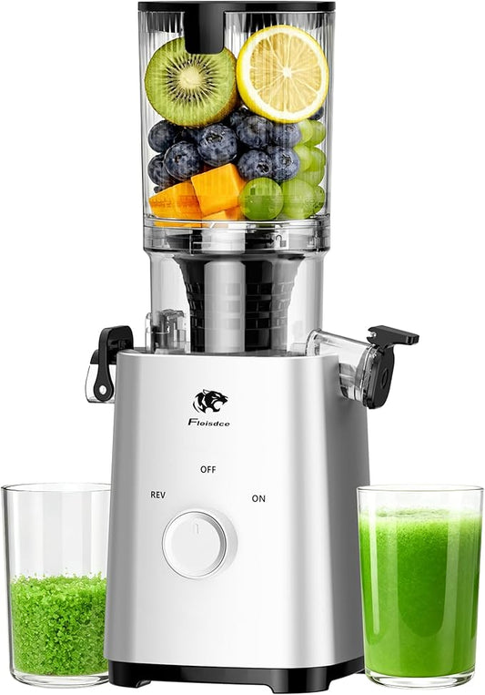 Cold Press Juicer, Juicers Machines - 5.3" Large Feed Chute for Whole Fruits & Vegetables, Powerful AC Brushless Motor, 99% Juice Yield, Ultra Quiet, Easy Clean, Extra one Replace juicer strainer