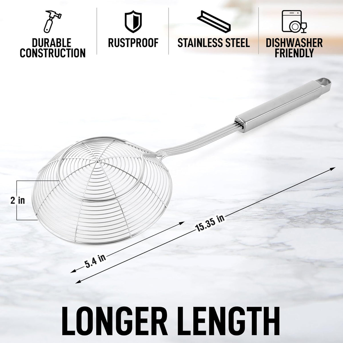 Zulay Kitchen Premium Stainless Steel Spider Skimmer 15.4” - Spider Kitchen Utensil with Premium Ergonomic Handles for Easy Use - Easy to Clean - Perfect for at Home Cooks & Chefs