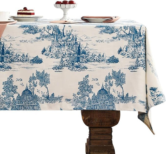 patdrea Designer Vintage Cyan Tablecloth for Rectangle Table,Linen Ancient Castle and Manor Pattern Tablecloths,Table Cover Decor for Kitchen Dining Christmas,Thanksgiving,55"x87"-Lucerne a