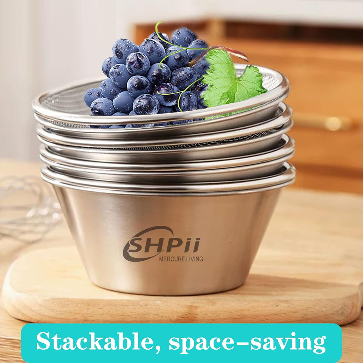 2 Piece Mini 304 Stainless Steel Colander with Mixing Bowl, Kitchen Cooking, Washing Fruits and Vegetables, Back of House Preparation (600ML)