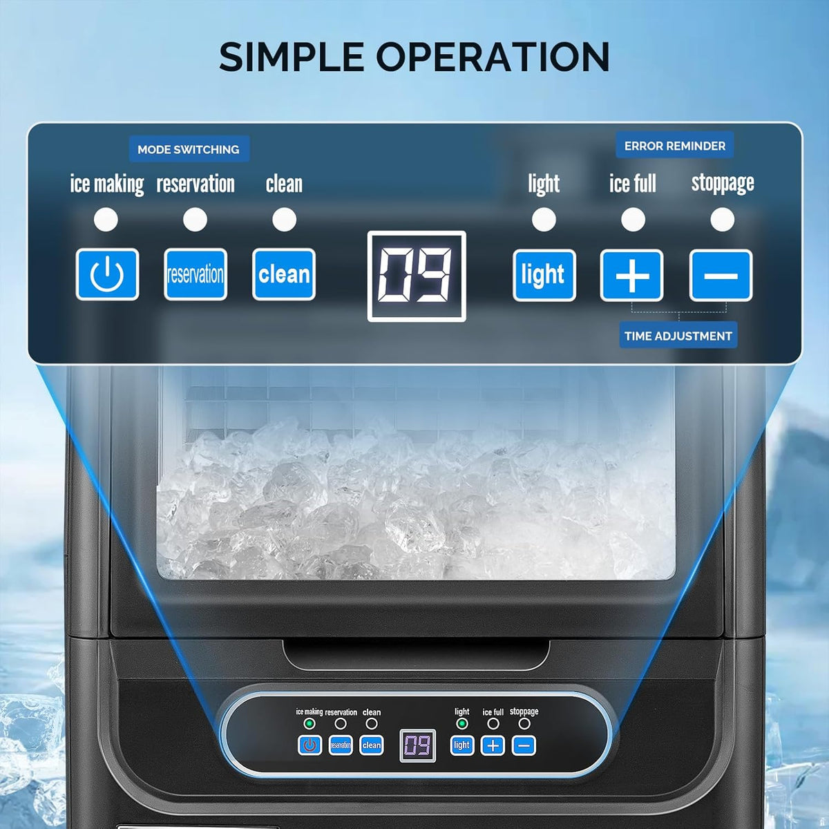 ROVSUN 70LBS/24H Countertop Ice Maker with 2 Water Inlets & Appointment Function, Freestanding Ice Machine with 11lbs Storage Bin, Ice Scoop, Drain Pipe & Water Filter (Black)