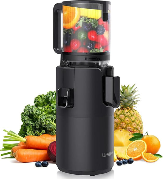 Juicer Machines, 5.3" Large Feed Chute Cold Press Juicer with Double Press Technology, 400W Motor, High Juice Yield, Easy to Clean, Masticating Juicer for Whole Vegetables & Fruits, Dark Black