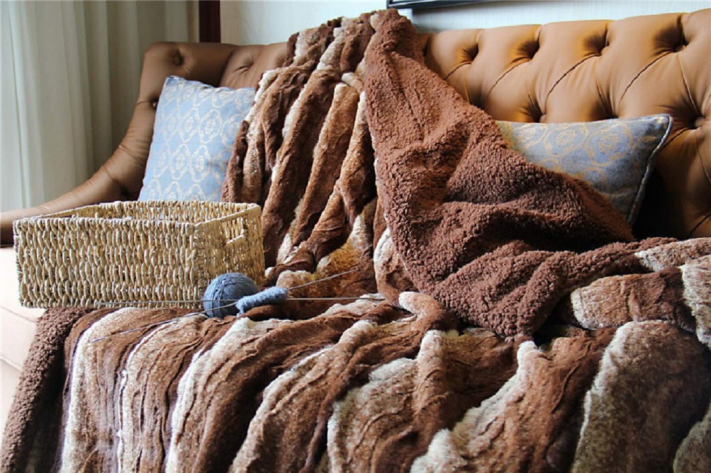 Tache 63 X 90 Inch Elegant Golden Dark Brown Faux Fur Super Soft Warm Sherpa Throw Blanket, Twin Size