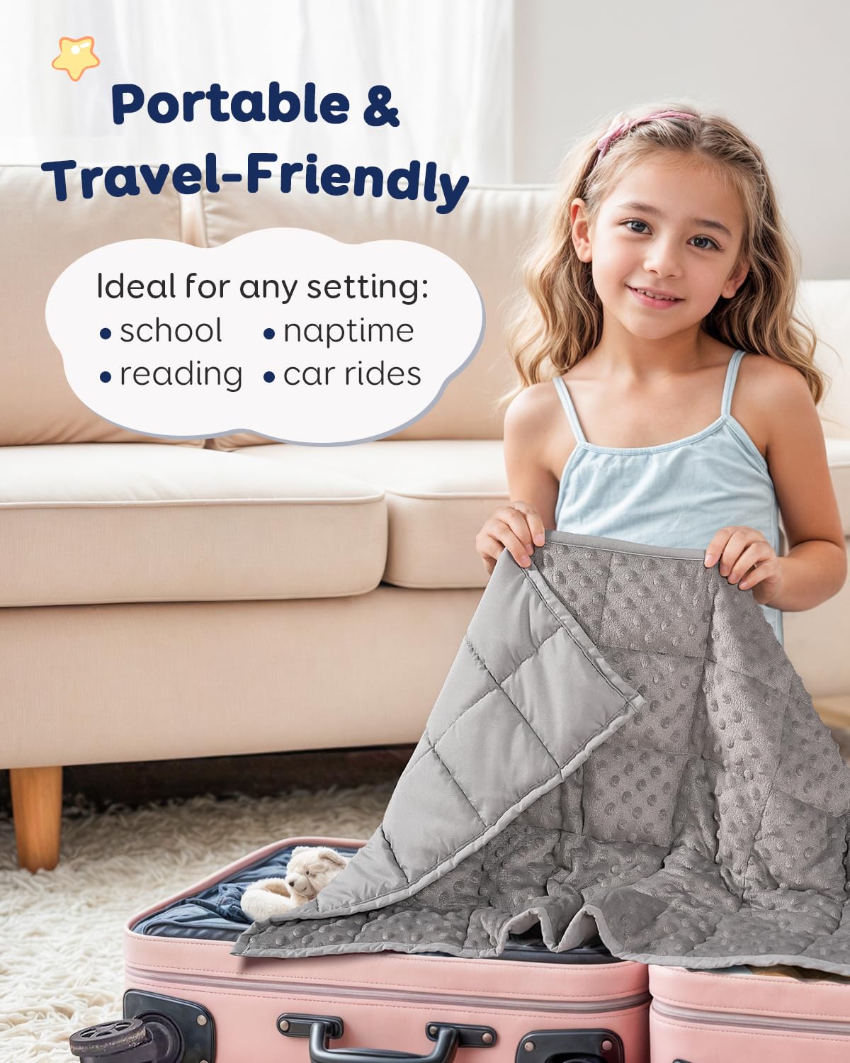 Kivik 3 lbs Weighted Blanket Kids, Cooling Soft Minky Dotted Heavy Blankets Throw for Better Relaxing & Sleeping, Machine Washable, 36x48 Inches, Grey