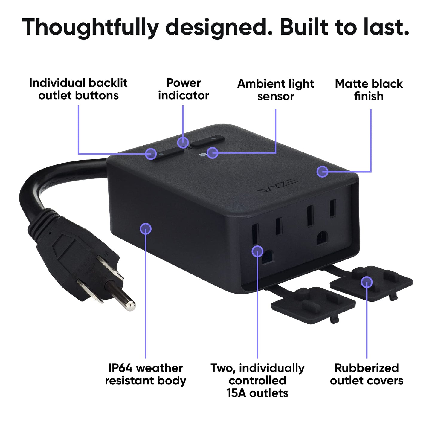 Wyze Plug Outdoor, Dual Outlets Energy Monitoring, IP64, 2.4GHz WiFi Smart Plug, Works with Alexa, Google Assistant, IFTTT, No Hub Required, Black