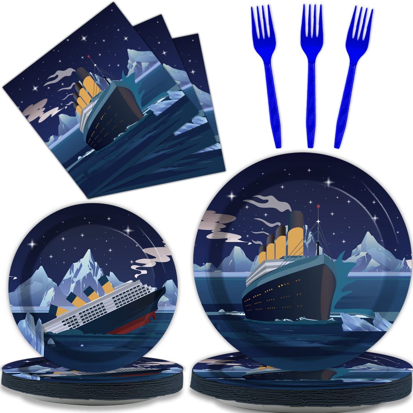 chiazllta 96 Pcs Nautical Party Paper Plate and Napkins Cruise Ship Classic Movie Birthday Party Table Decorations Supplies Ocean Tableware for 24 Guests