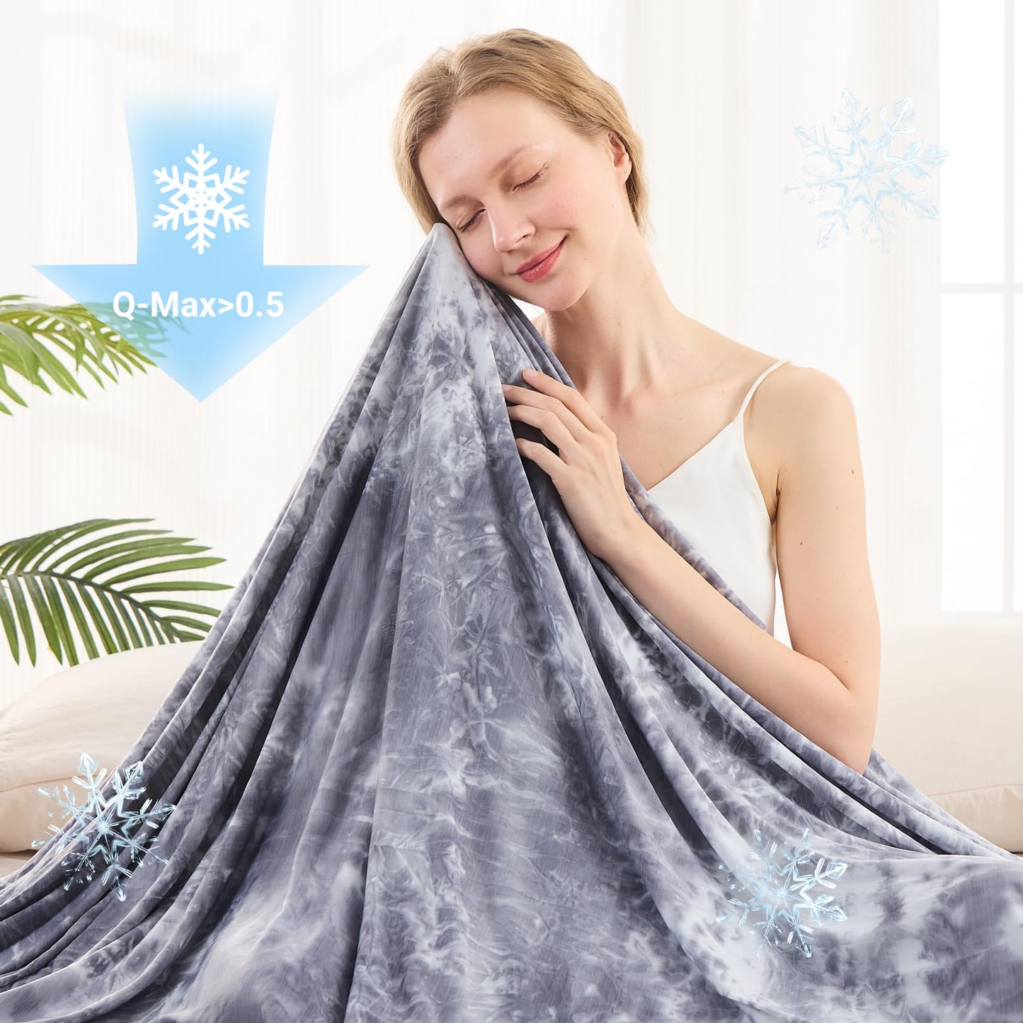 NORD ECO Cooling Blanket Queen Size for Hot Sleepers, Arc-Chill Cool Tech Fabric Q-Max>0.5, Lightweight Breathable Ice Cold Summer Blanket for Bed, Keep Cool for Night Sweats, 90"x90", Tie Dye Grey