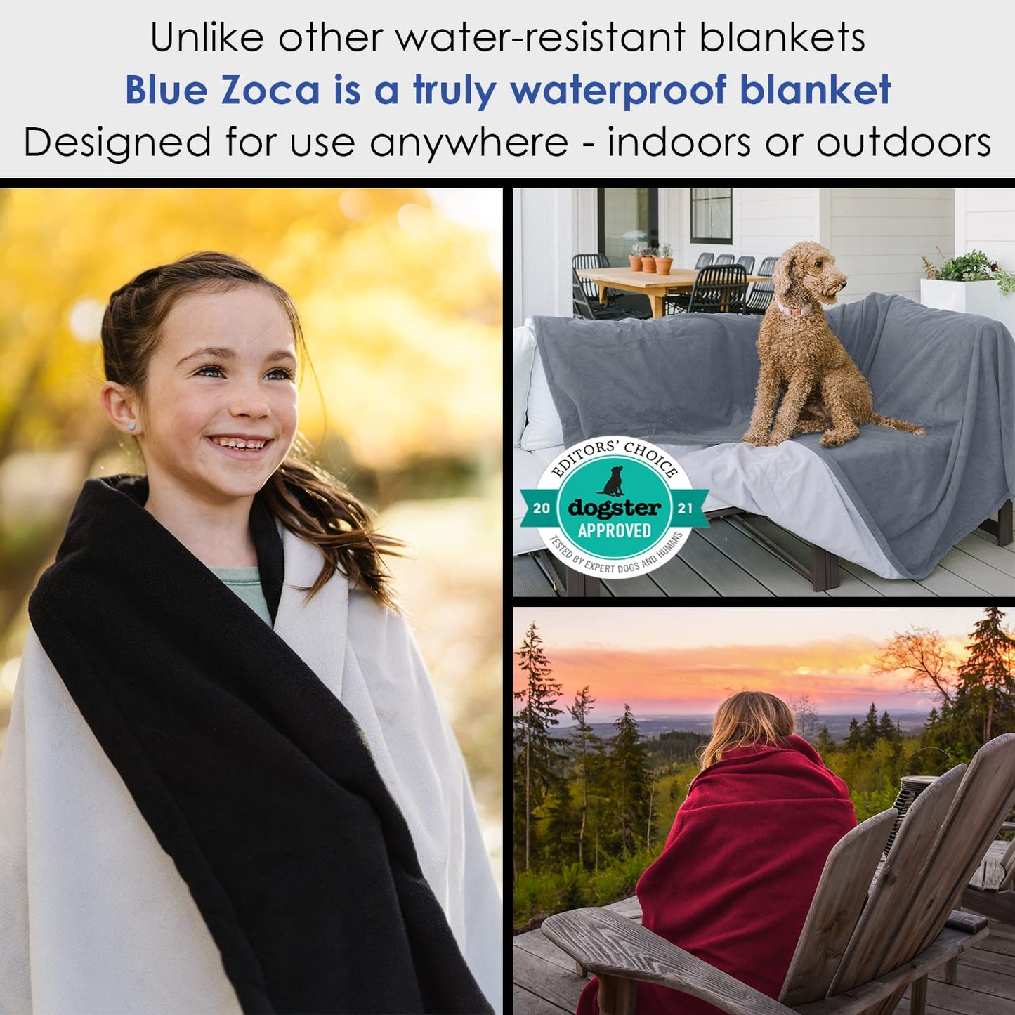 Blue Zoca Waterproof Blanket for Indoors & Outdoors | Machine Washable, Multi-Purpose Throw to Protect Your Bed Couch Car from Leaks Spills & Accidents | for Adults Dogs & Pets - Covers 65x80”, Gray