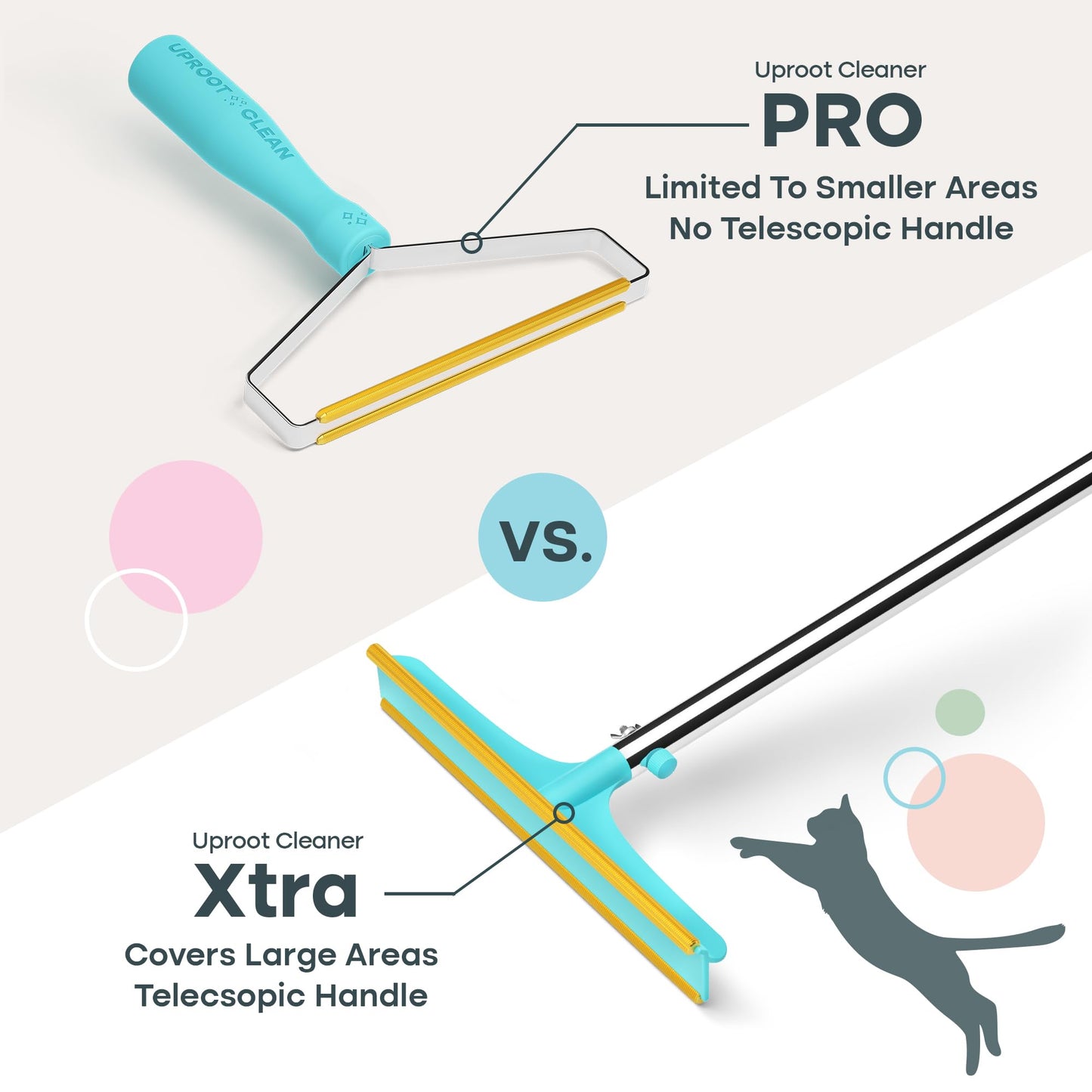 Uproot Cleaner Xtra Pet Hair Removal Tool: Reusable Carpet Rake with Telescopic 60" Handle - As Powerful as Uproot Cleaner Pro Pet Hair Remover, but Made for Carpets, Curtains - Don't Bend Don't Kneel
