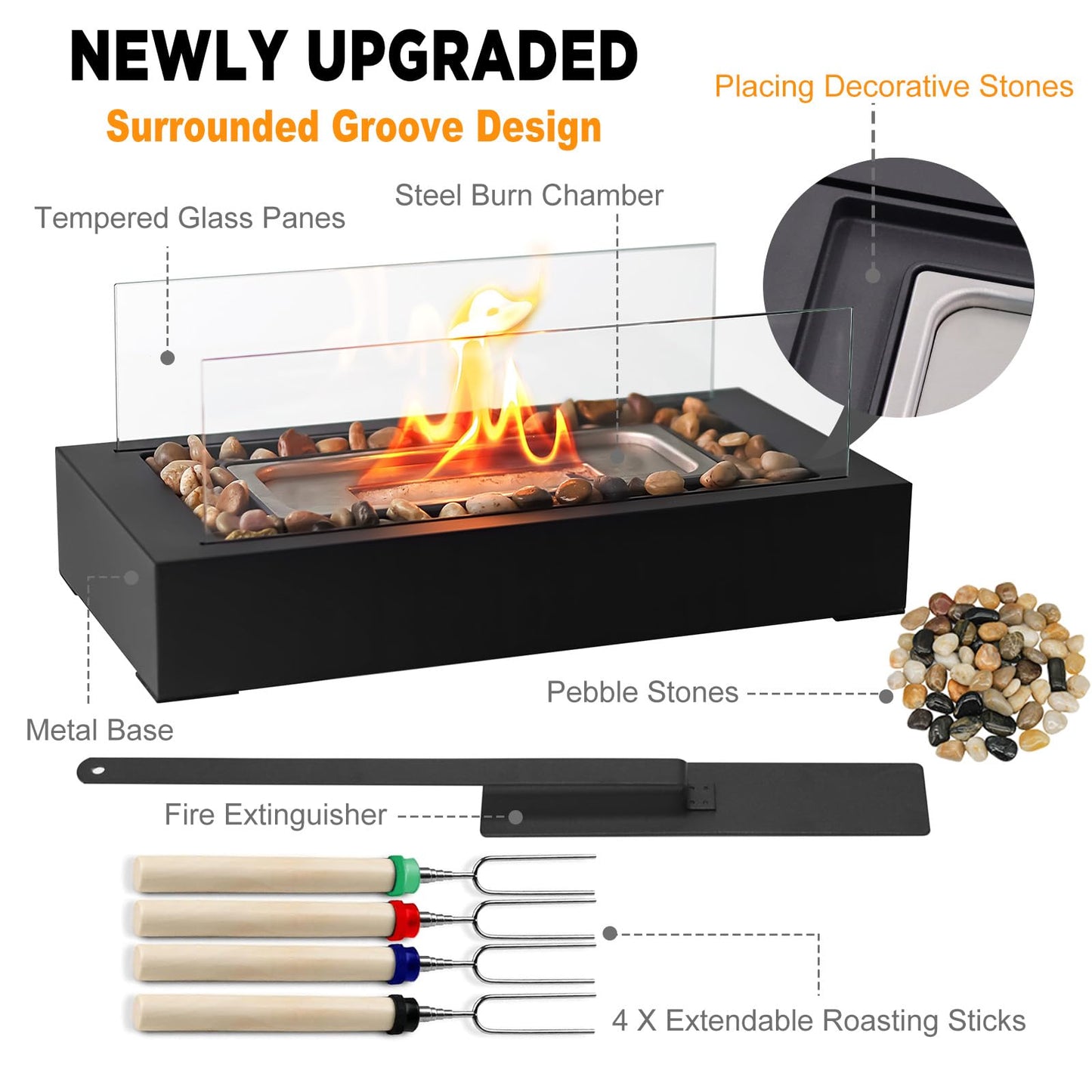 Smores Maker Kit - US Patent Design - Portable Tabletop Flame with Stones Decorated for Movie Nights, Yard, Gift for Home Decor, Housewarming, Parties and Weddings (Gel was not Included)