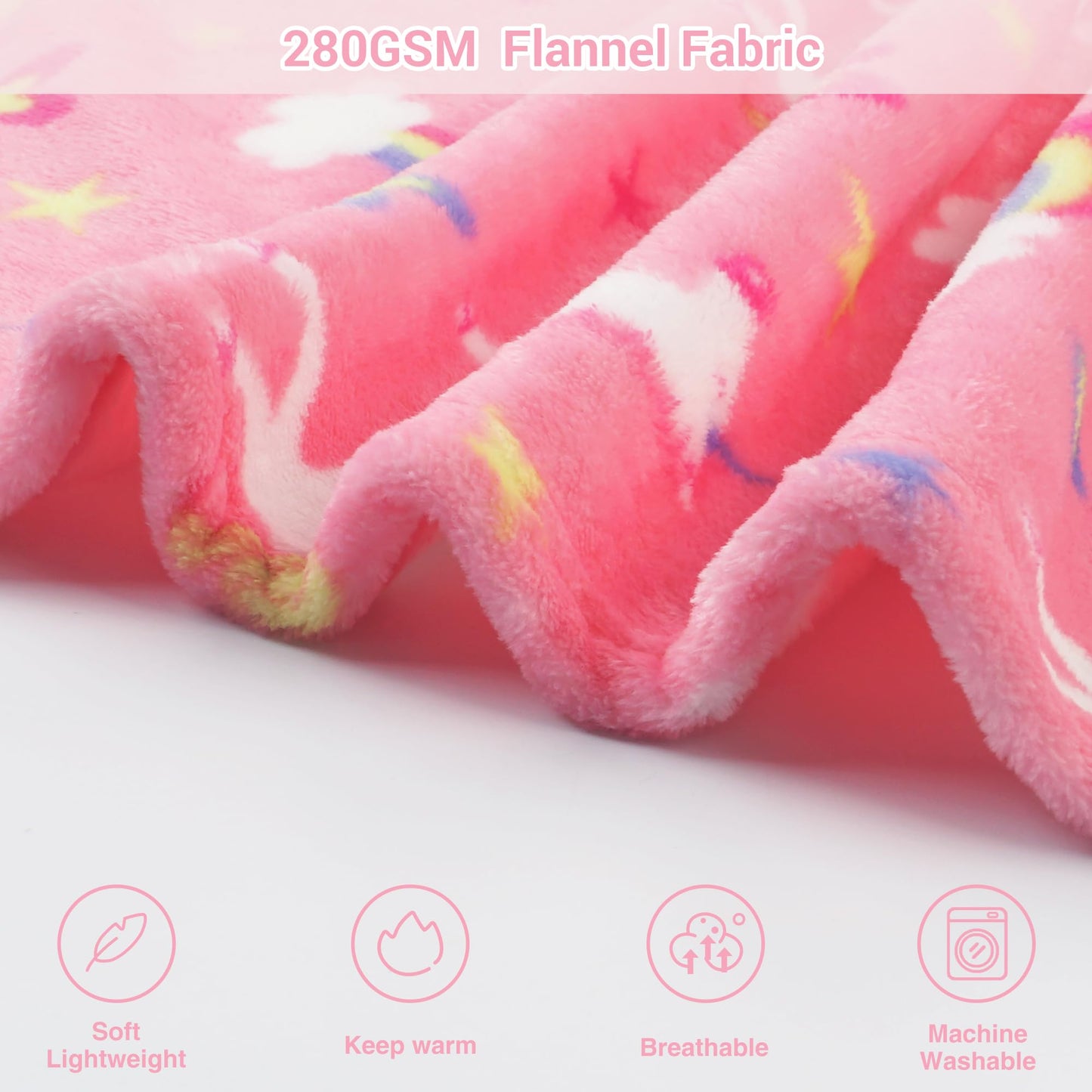 Viviland Kids Unicorn Print Blanket, Warm Lightweight Plush Pink Unicorn Fleece Throw for Sofa, Couch, Bed - 30" x 40"
