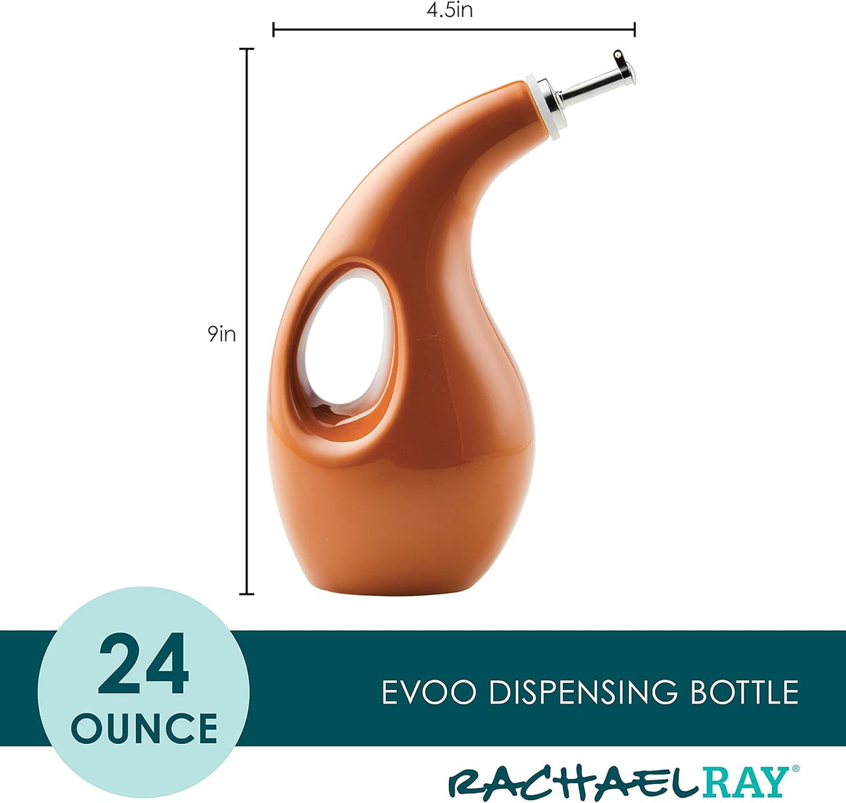 Rachael Ray 48466 Ceramic EVOO Oil and Vinegar Dispensing Bottle with Spout, 24 Ounce - Pumpkin Orange