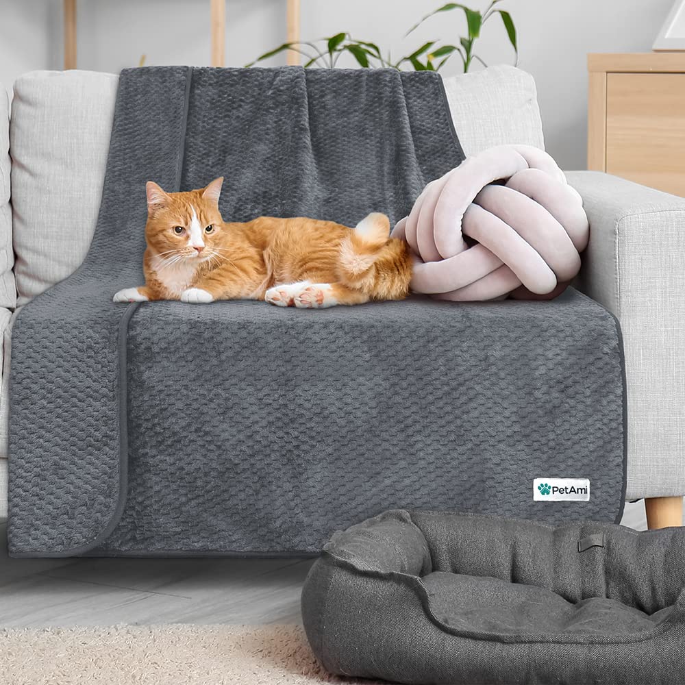 PetAmi Waterproof Dog Blanket, Leakproof Puppy Blanket for Small Medium Dogs, Furniture Sofa Couch Cover Protector, Fleece Pet Throw for Indoor Cat Kitten, Reversible Washable Soft Plush, 29x40 Gray