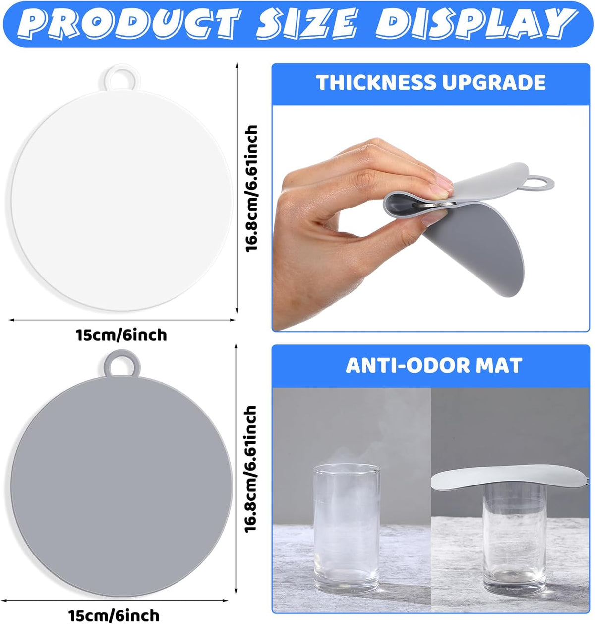 Yinkin 6 Pcs Drain Covers to Keep Bugs Out Silicone Shower Floor Tub Stoppers Bathtub Drain Stoppers Sewer Anti-Odor Mats Deodorizing Plugs for Bathroom(6 x 6 Inch,Round,Grey and White)