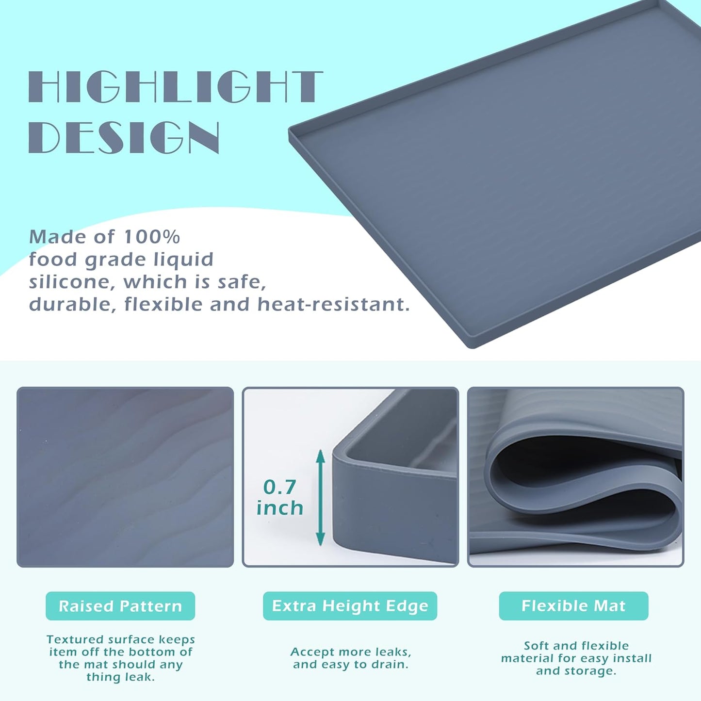 URMONA Waterproof Silicone Under Sink Mat 19'' x 12'' Shelf Liner for Kitchen and Bathroom, Cabinet and Counter Protector, Storage and Organizers, Litter Mat, Pet Cat Puppy Essentials(Cream)