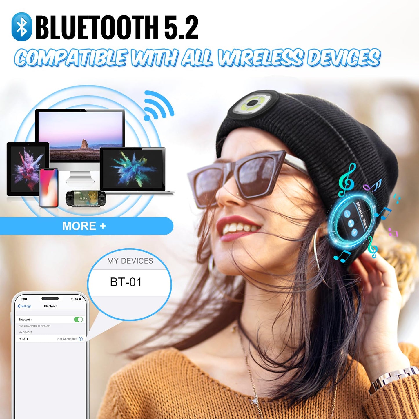 KEZKALS Gifts for Men Women, Bluetooth Beanie Hat, Stocking Stuffers for Adults, Gifts for Men Who Want Nothing, Cool Gadgets, Bluetooth Hat Mens Gifts Ideas Black
