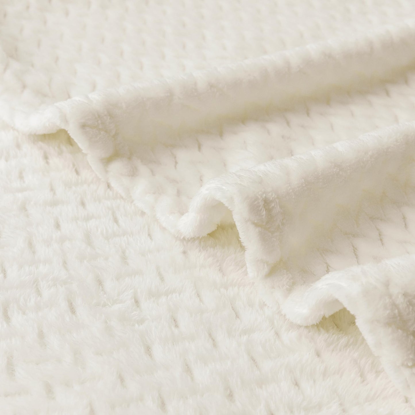 Oversized King Fleece Blanket 120x120 Inches, Seamless Soft Cozy 3D Jacquard Flannel Blanket 10'x10' Extra Large for Bed, Sofa, Couch, Travel & Camping, California King Throw,Ivory Leaf