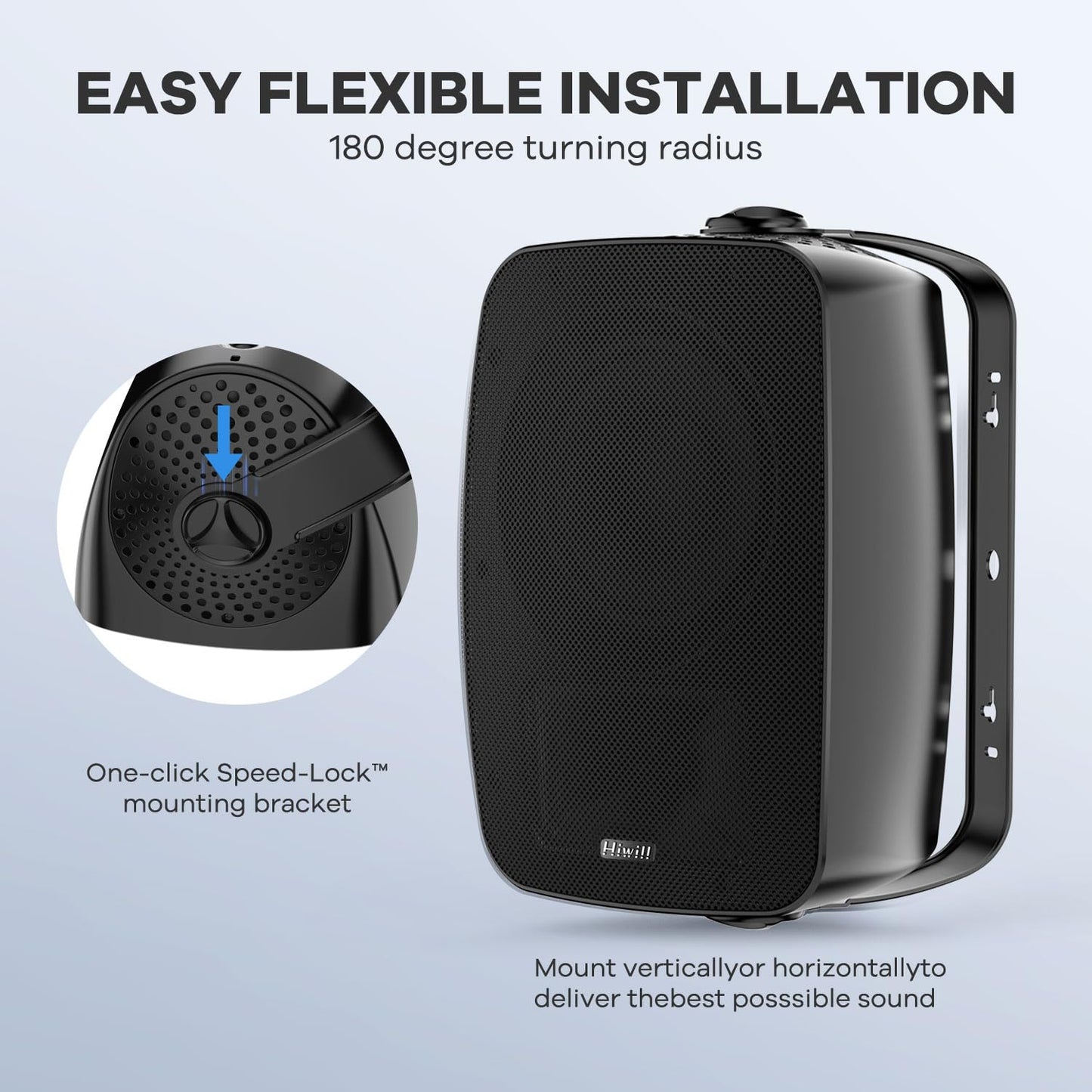 Hiwill Outdoor Speaker Waterproof – 4.5" Woofer with Dual Passive Radiators, Aluminum Dome Tweeter, All-Weather Durable Mountable Speakers for Patio, Poolside, Indoor-Outdoor Flexibility(Pair, Black)