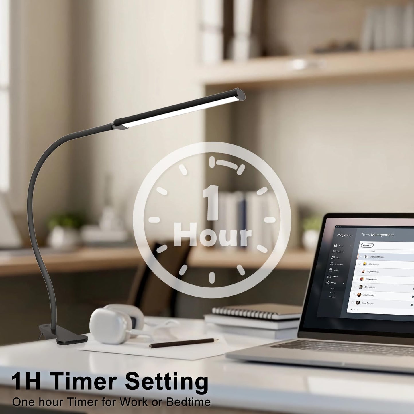 Mojimdo Desk Lamp with Remote, 3 Color & 5 Brightness & 77LED Dimmable Reading Lamp, 15.7'' Flexible Gooseneck Clamp Lamp, Eye-Caring Clip on Light with Adapter for Reading Study Workbench Drafting