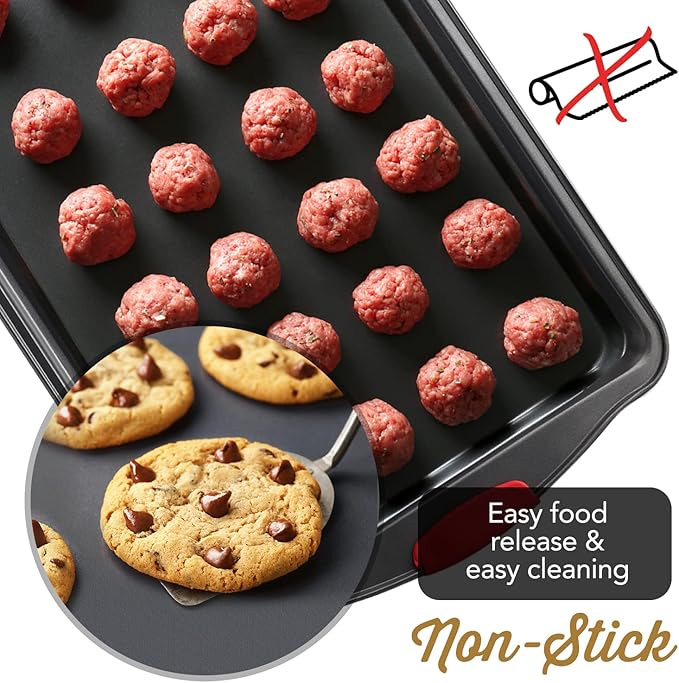 Baking Sheet Set, 3-Piece Cookie Sheet Set with Silicone Handles, Steel Baking Pans Set, Durable Baking Sheets for Oven, BPA Free Cookie Sheets for Baking Nonstick Set, Sheet Pan - Black Baking Pan