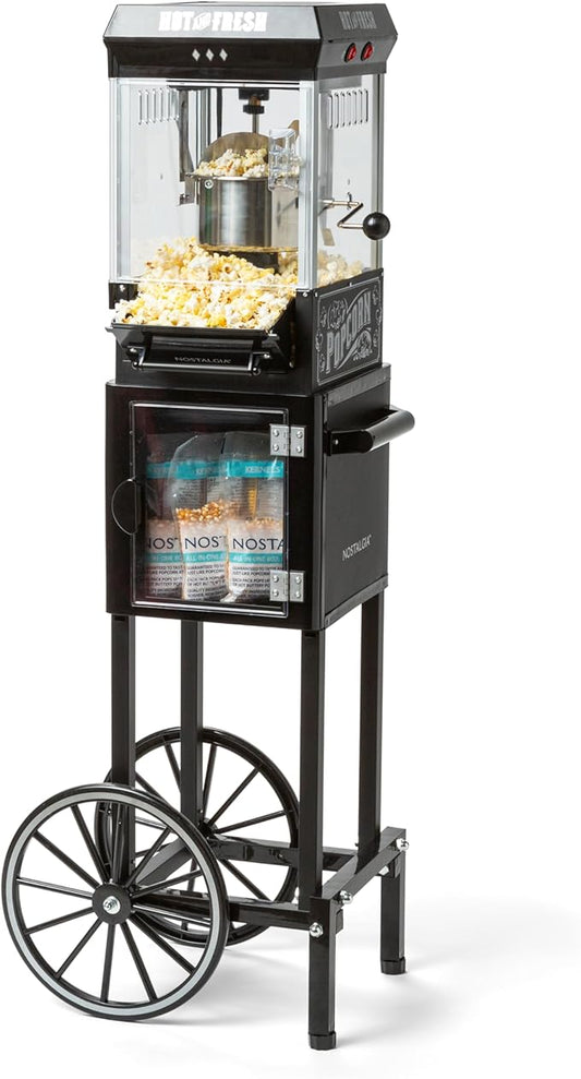 Nostalgia Popcorn Maker Machine - Professional Cart With 2.5 Oz Kettle Makes Up to 10 Cups - Vintage Popcorn Machine Movie Theater Style - Black