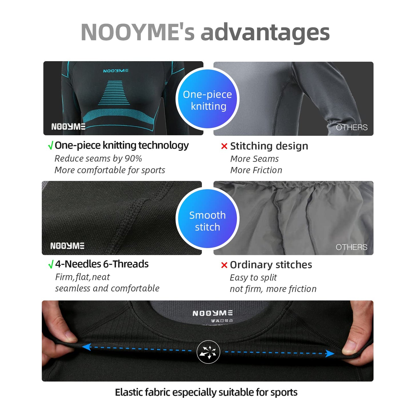 NOOYME Thermal Long Johns, Base Layer Women's Thermal Underwear in Black-Blue