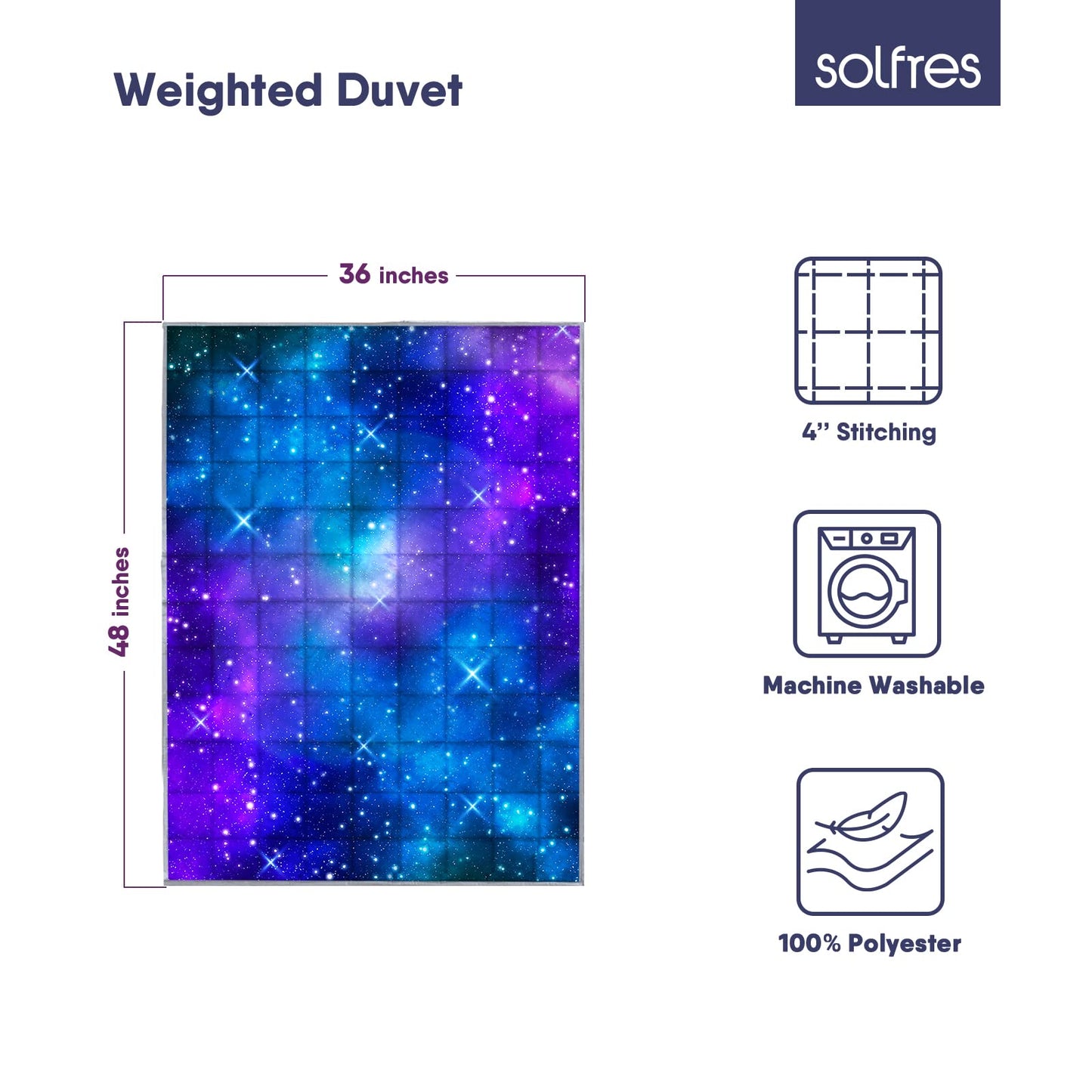 Solfres 5lbs Weighted Blanket, 36 x 48 Inches, Printing Heavy Blanket 5 Pounds for Children and Teens Ultra Soft and Cozy, Stars, Sensory Items, Nebula Galaxy
