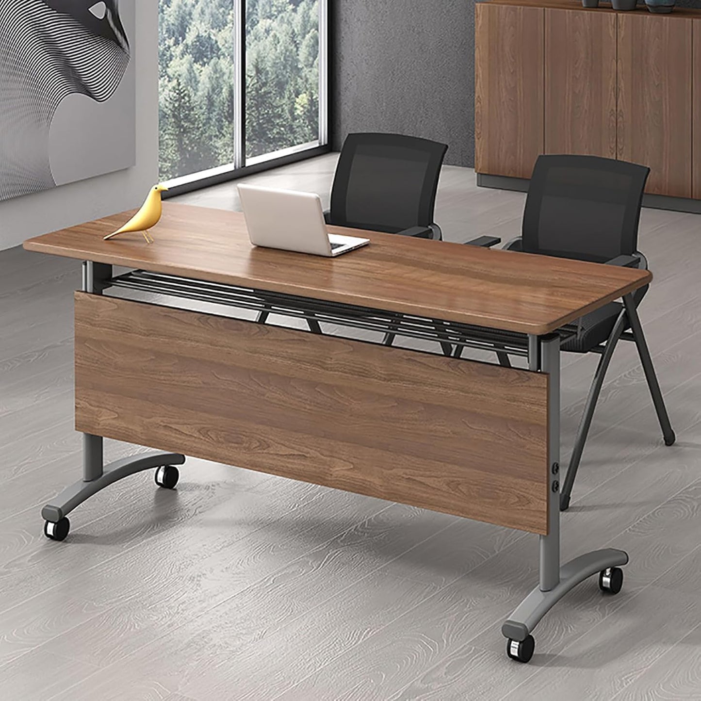 Generic, 1pcs, Modern, Brown Conference Table with Wheels for Training, Seminar, Meeting