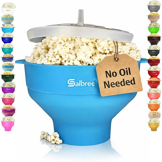The Original Salbree Microwave Popcorn Popper Machine, Silicone Popcorn Maker, Collapsible Microwavable Bowl - Hot Air Popper - No Oil Required - The Most Colors Available (Turquoise)