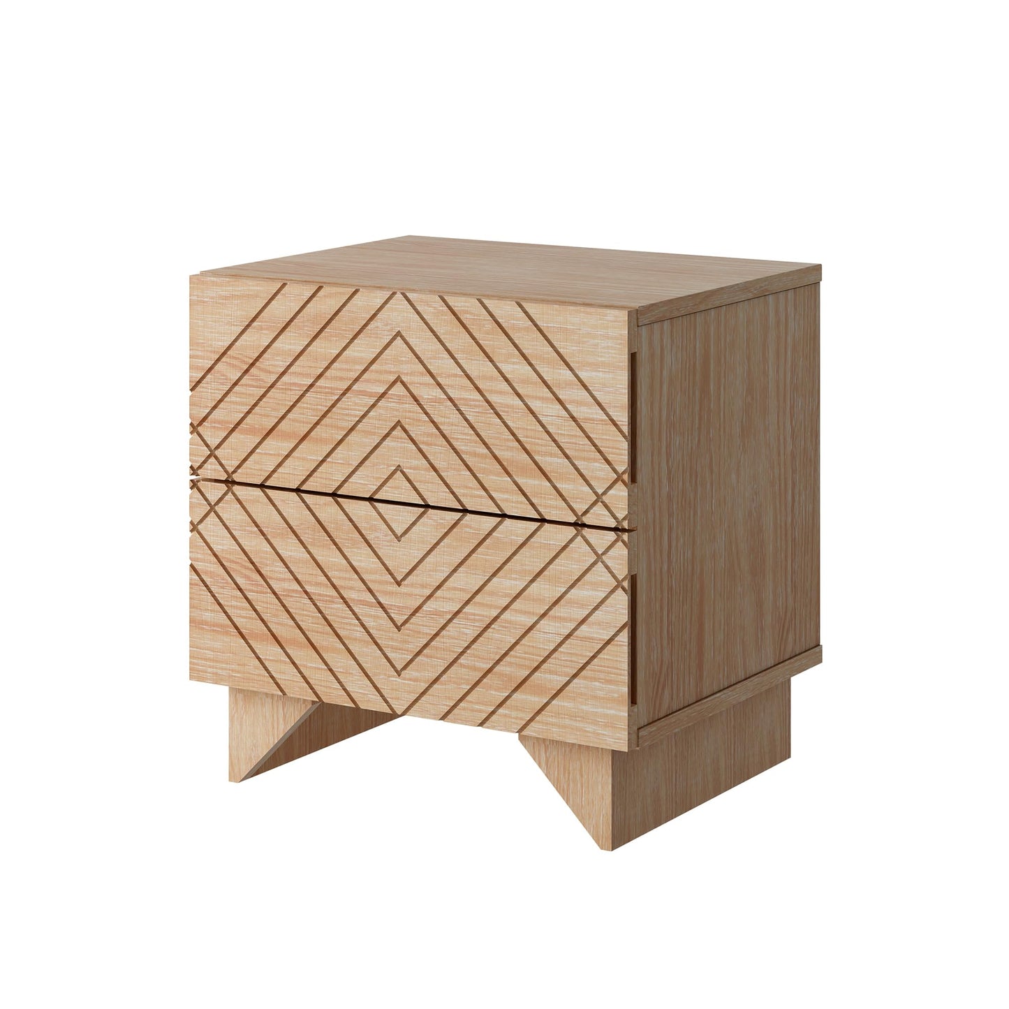 MUSEHOMEINC Solid Wood Nightstand with 2 Drawer Storage, Modern Beside Table, Small 2 Drawer Dresser, Night Stand with Two Unique Rhombus Details Drawers for Bedroom, Home,Living Room