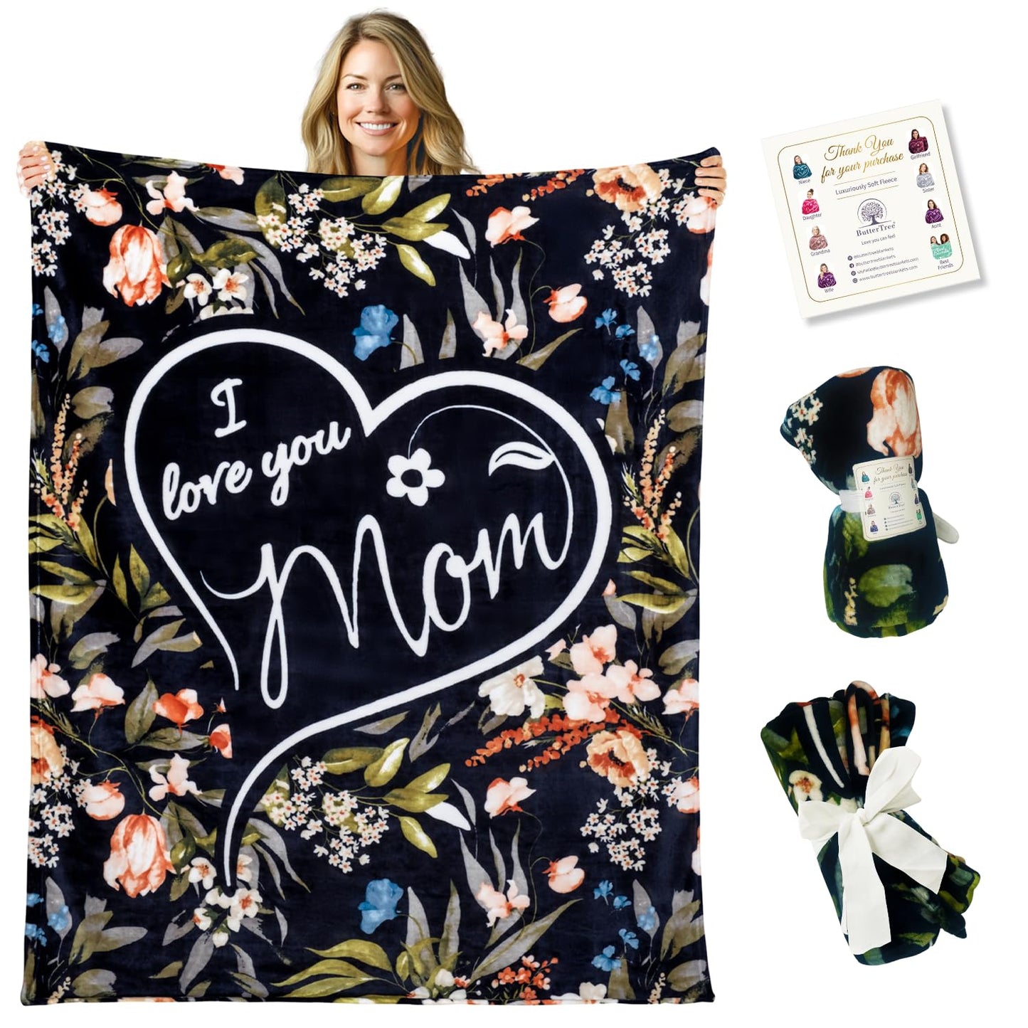 Birthday Gifts for Mom from Daughter-Soft Floral Blanket with Meaningful Words, Sentimental Gift for Women, Cozy Fleece Throw for Mom’s Birthday or Special Occasions