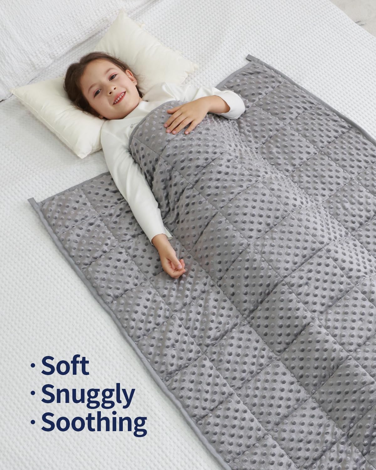 Mr. Sandman Weighted Blanket 5LBS 36 x 48 Inches, Minky Dots Heavy Blanket with Glass Beads, Soft and Cooling for School and Home, Grey
