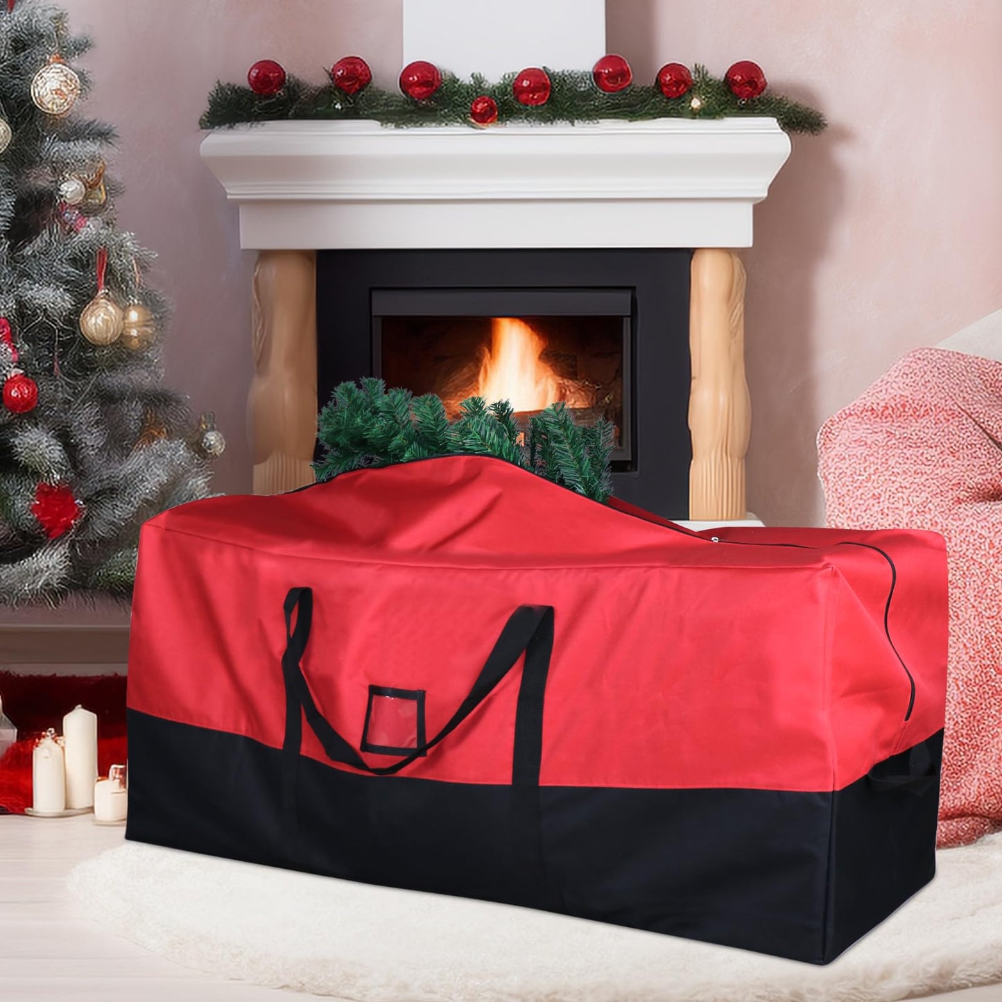BSTGE Christmas Tree Storage Bag, 600D Oxford Extra Large Moving Bags, Fits Up to 7.5 Ft Artificial Trees, Heavy-Duty Waterproof Christmas Decorations Storage Bags with Handles, Zippers & Card Slot