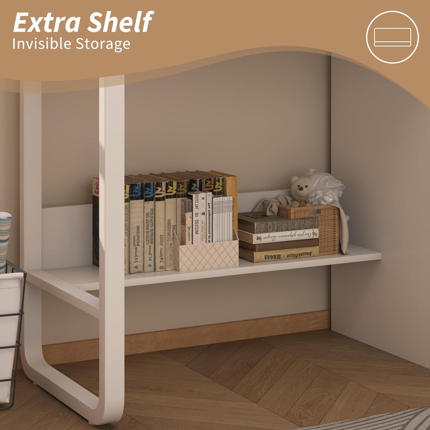 MaverickFurni White Desk with 3 Drawers, 47 Inch Computer Desk with Drawers for Bedroom, Small Home Office Desk with File Cabinet, Bottom Shelves for Small Spaces