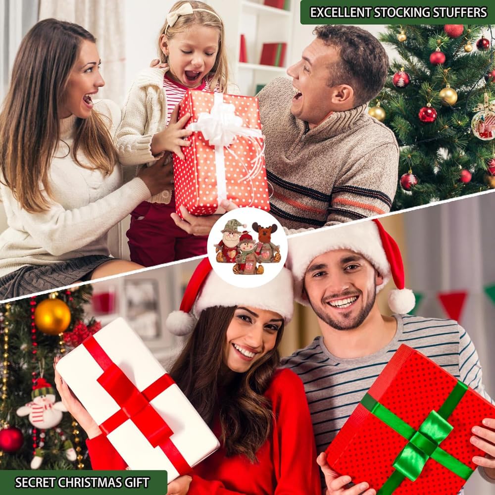 EZGHAR 2025 New Christmas Gift Bags Zipper Design, Christmas Gift Doll Bags, Small Fabric Gift Bags, Reusable christmas Bags with Santa Snowman Style for Presents Candy Fruit and Festival (3pcs)