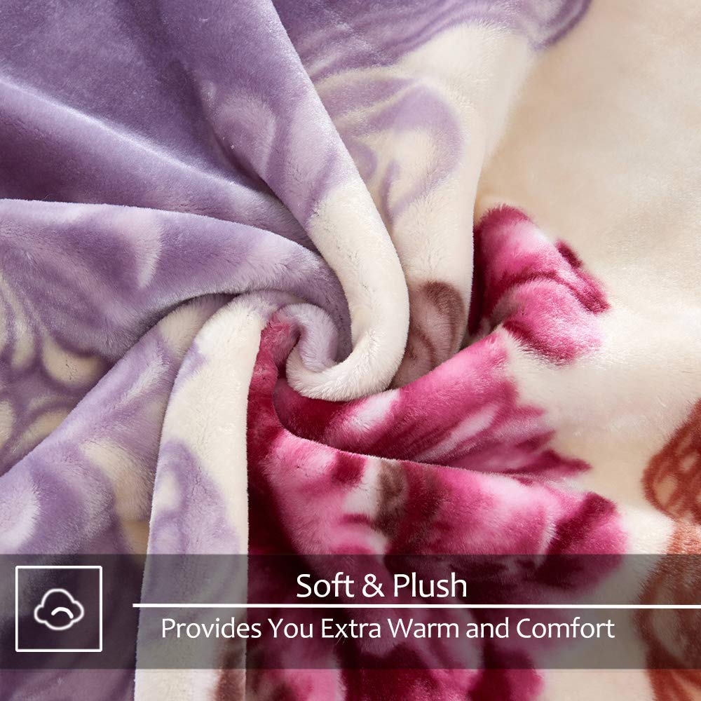JYK Korean Faux Mink Fleece Blanket 83" X 91", 5.7 LB - 2 Ply Reversible Soft Warm Plush Flannel Blanket (Peony/Peony, King)