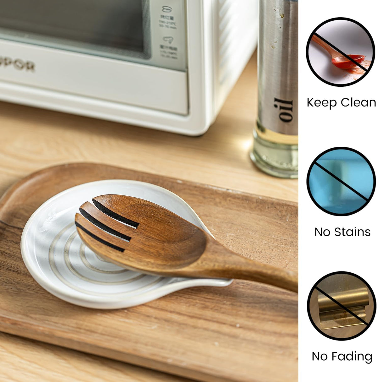 LAUCHUH Spoon Rest for Stove Top, Ceramic Spoon Holder Large Spault Rest for Kitchen Counter Coffee Spoon Holder Cooking Utensil Rest Modern Farmhouse Kitchen Décor for Christmas, Cream, 5 Inch