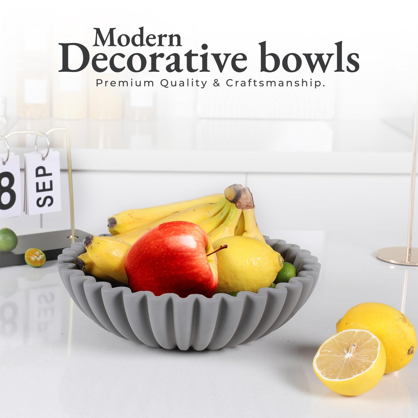 FNTSTICGOODS Large Ruffled Decorative Bowl - 10” Diameter & 3” Height - Handcrafted Concrete Fruit Bowl - Stylish Key Holder for Entry Table