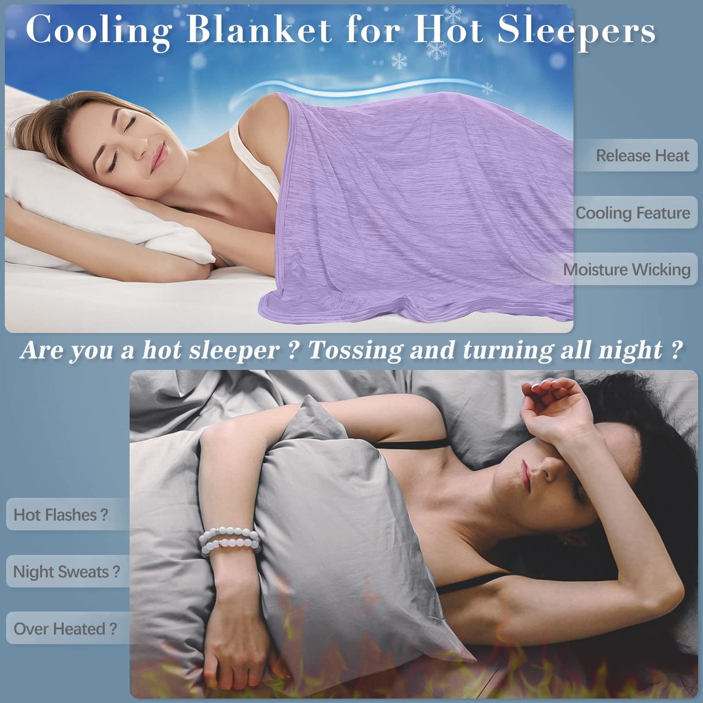 LUXEAR Cooling Blanket for Hot Sleepers Night Sweats Queen Size Cool Summer Blanket 79 X 86in Japanese Q-Max>0.5 Arc-Chill Cooling Fiber Keep Adults/Children Cool Soft Breathable All-Season-Purple