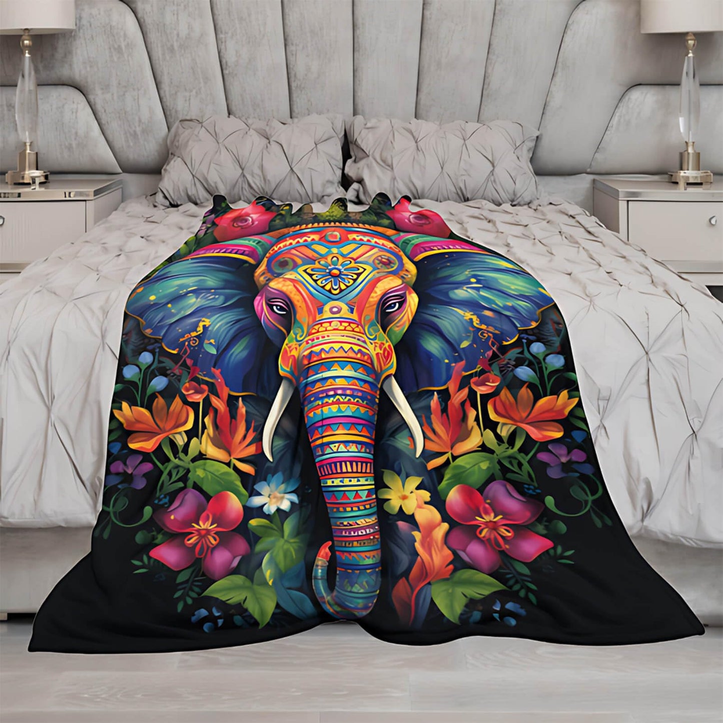 YucZiken Elephant Throw Blanket, Elephant Birthday Gifts for Women and Men, Lightweight Wild Life Fleece Home Decor, Washable, No-Pilling, 60x80 Inches