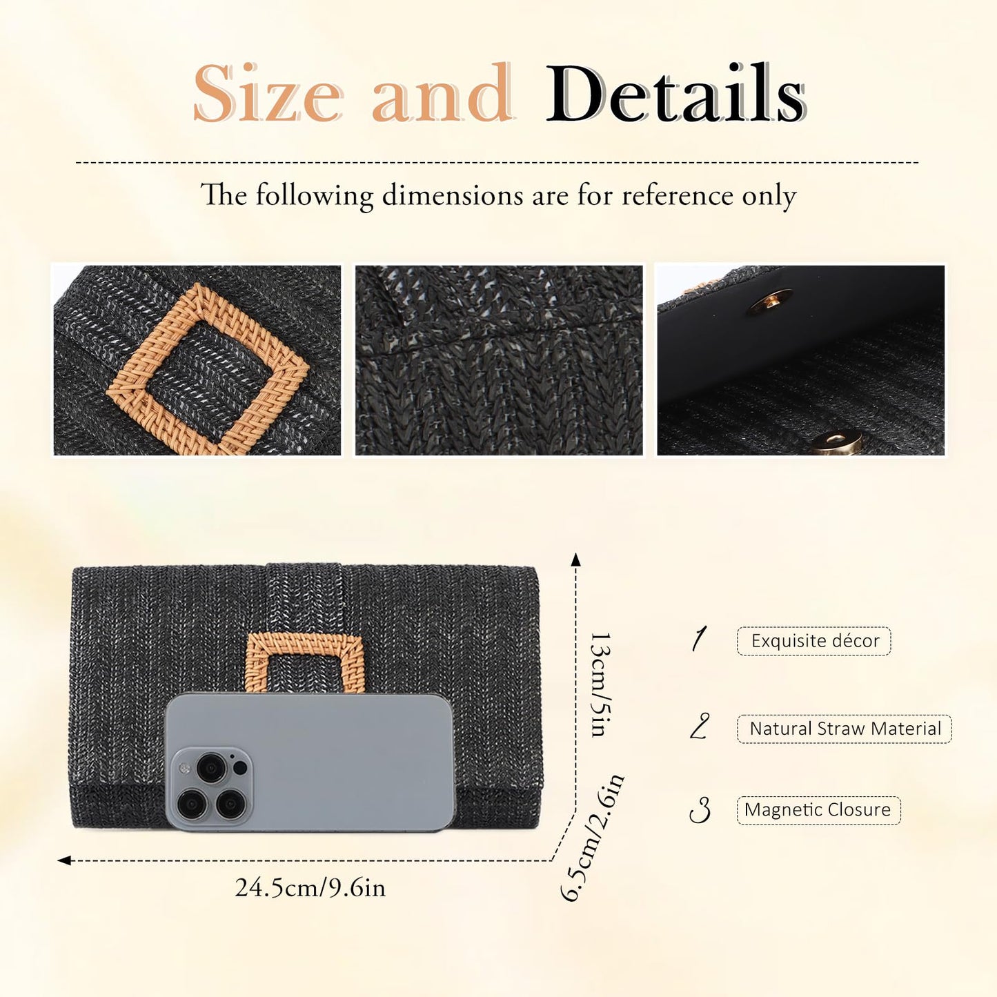 Emprier Straw Clutch Purses for Women Summer Beach Bag Raffia Crossbody Purse Woven Envelope Handbag