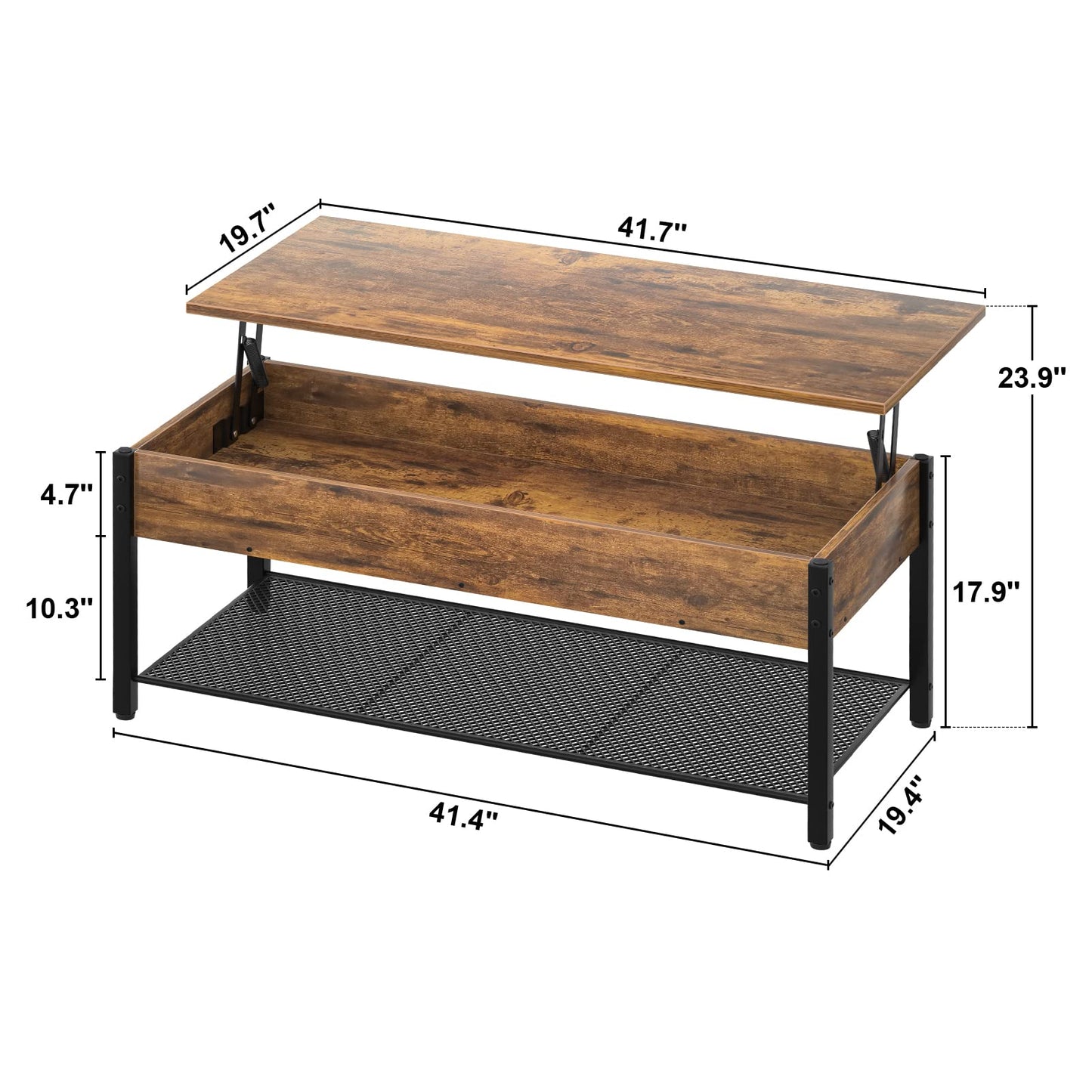 Homieasy Coffee Table, Lift Top Coffee Table with Storage Shelf and Hidden Compartment, Modern Lift Top Table for Living Room, Wood Lift Tabletop, Metal Frame - Rustic Brown