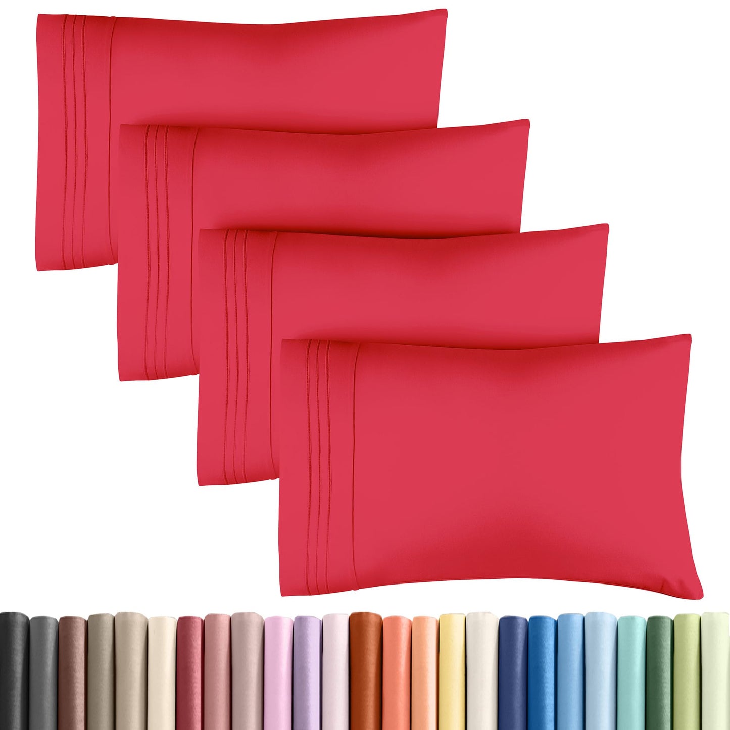 CGK Unlimited King Size Microfiber Pillowcase Set, 4 Pieces, Red