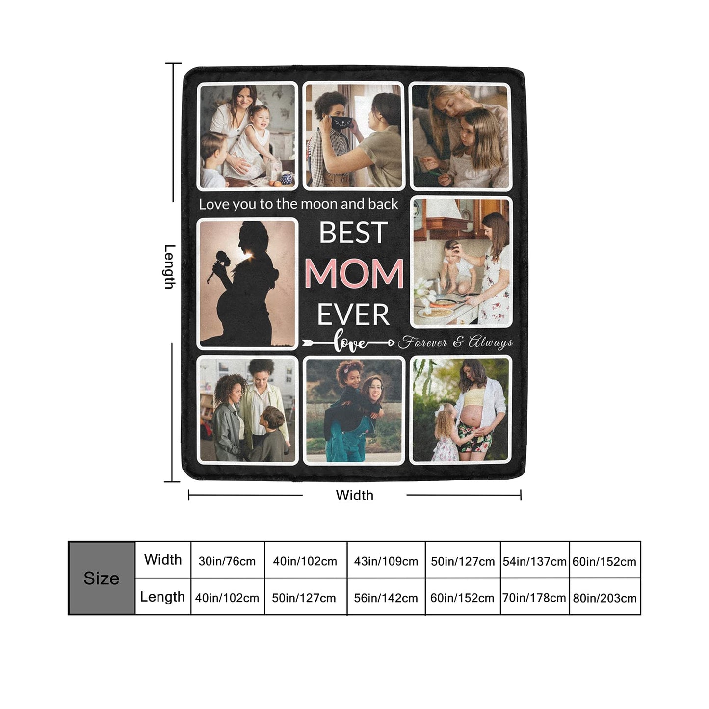 SHIYEL Gifts for Mom Custom Blanket with Photo, Make a Personalized Mother's Day Blankets with Picture Customized Mothers Day Throw Blanket for Best Mom Ever, 8 Collage Made in USA