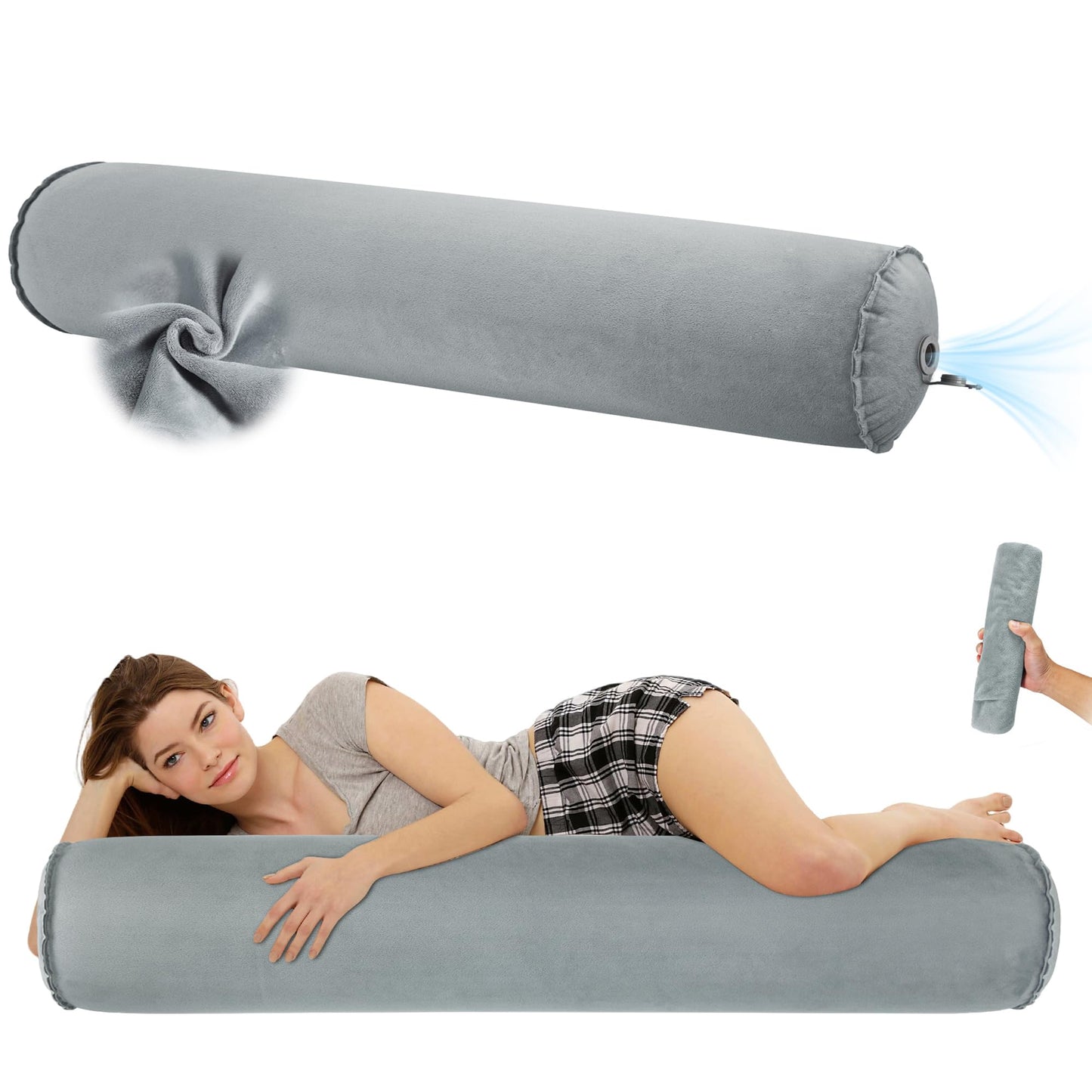 EULANT Inflatable Body Pillow for Adults,Inflatable Travel Body Pillow for Sleep,47inch Long Hug Pillow Bolster Pillow for Sleeping, Back