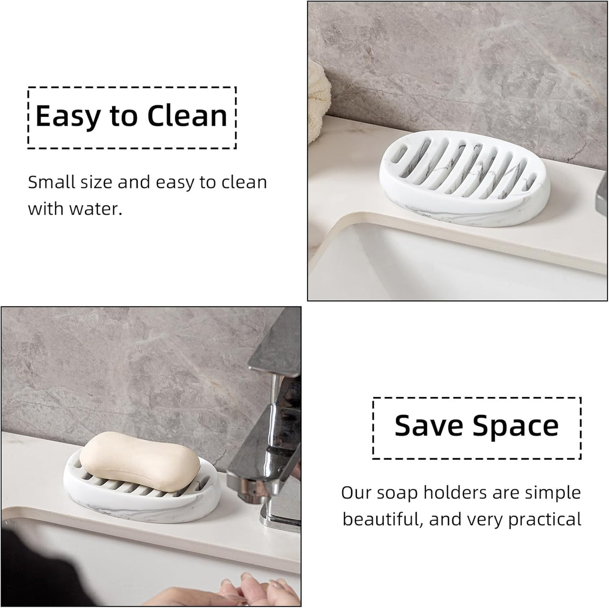 Soap Dish, Self Draining Bar Soap Holders, Oval Soap Saver Spone Holder Tray for Shower Bathroom Sink Countertop Kitchen Bathtub (White)