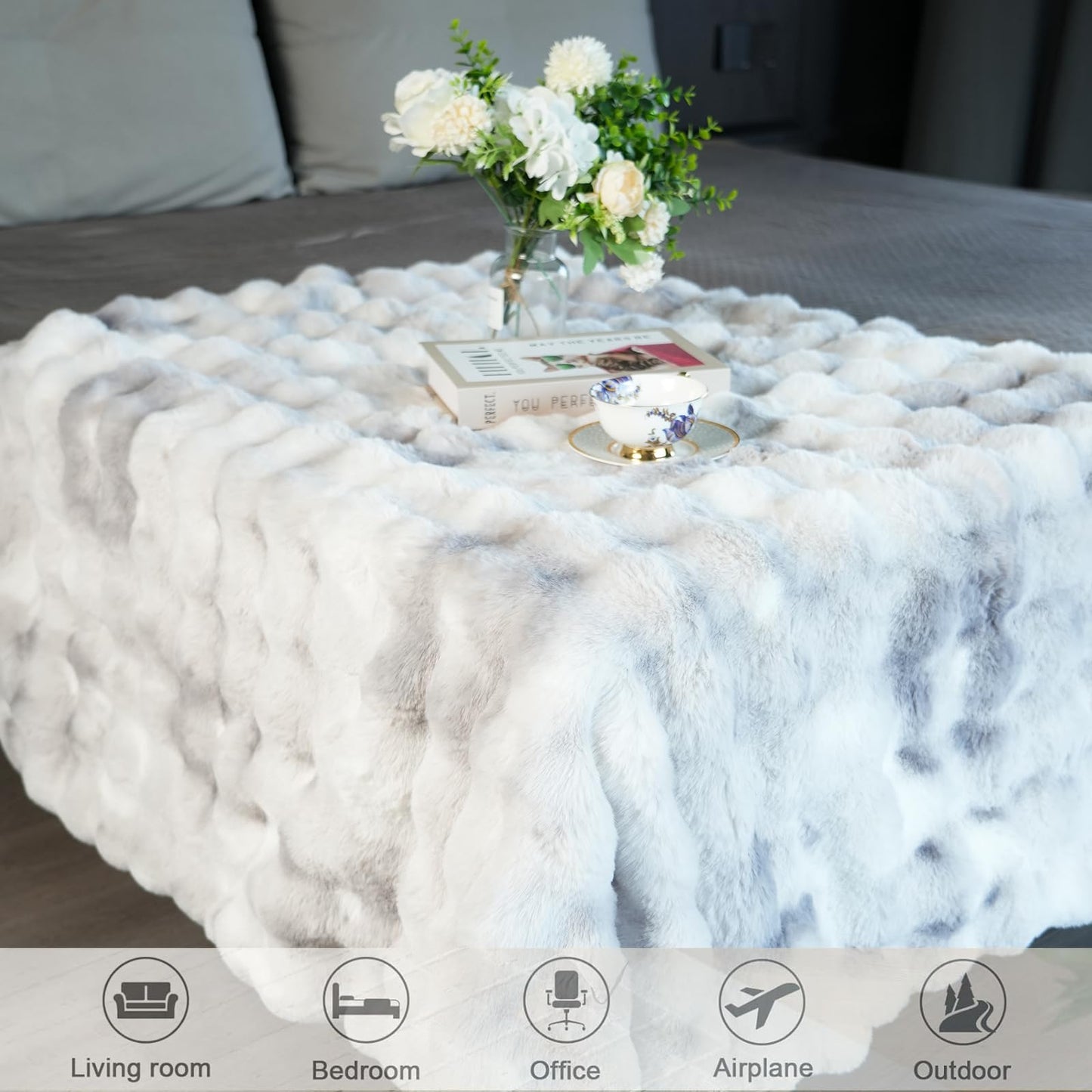 Luxury Thick Plush Tie Dye Faux Rabbit Fur Throw Blanket Ultra-Plush Cozy Soft Decorative Blanket Use for Couch Bed Travel(Tie Dye Grey,50"*60")