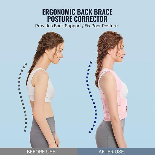Back Brace and Adjustable Posture Corrector And Trainer for Women and Men , Back Straightener , Scoliosis and Hunchback Correction , Back Pain , Spine Support , Pink , Medium (Waist 34-41 Inch)