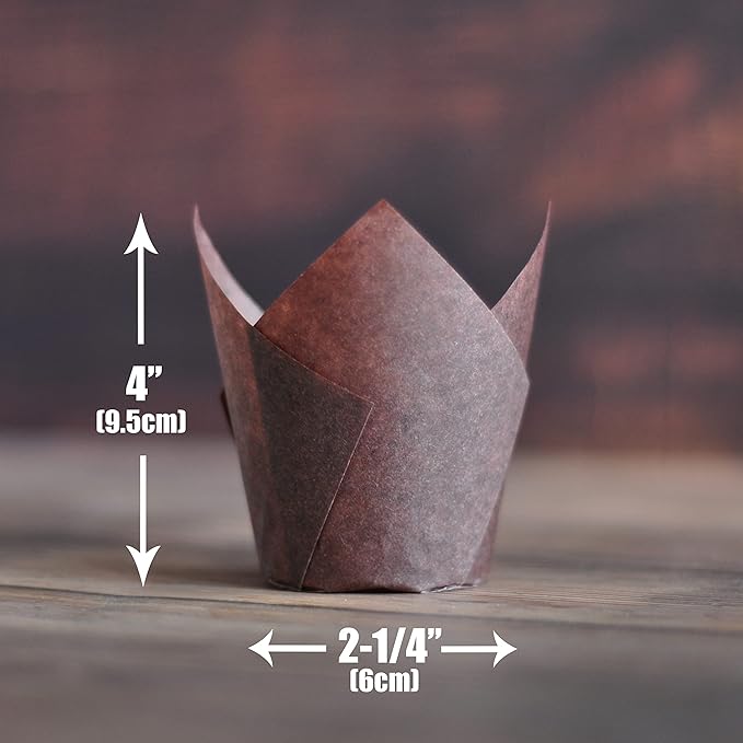 Large size White+Brown Tulip Baking Cups 2-1/4"(Base diameter) x 4"(Wall height) Greaseproof paper baking cupcake Muffin liners, Case of 130 pcs